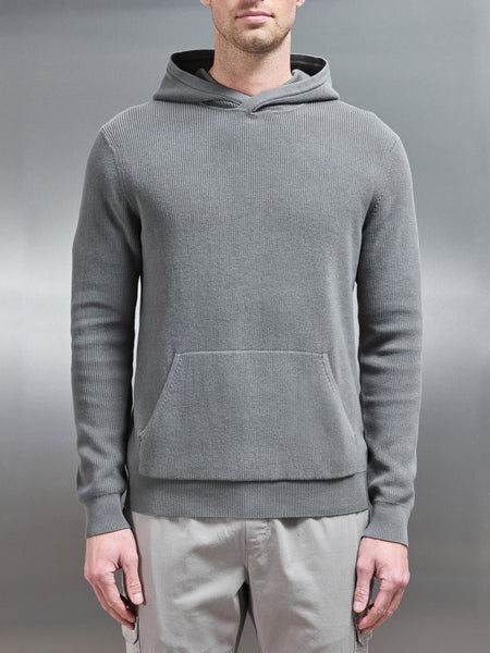 Knitted Ribbed Hoodie in Sage