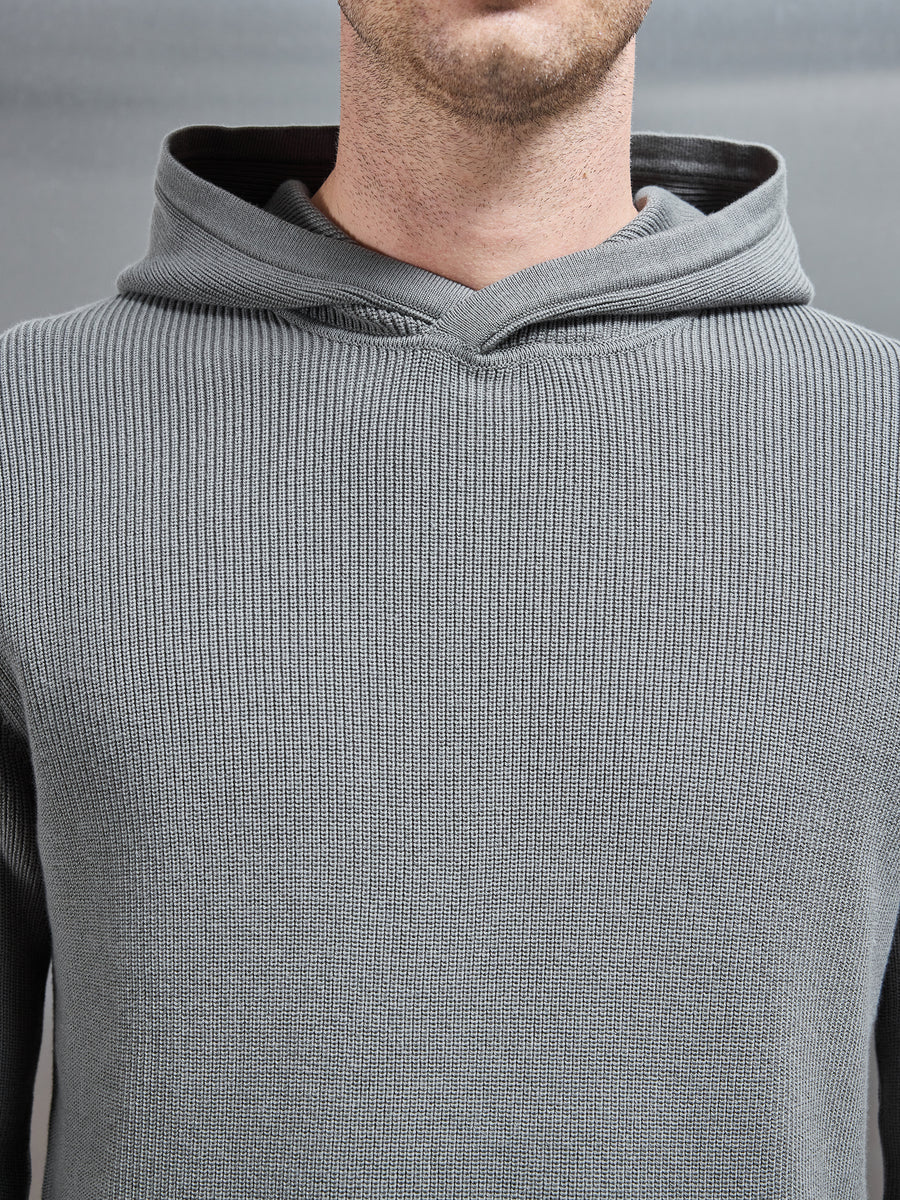 Knitted Ribbed Hoodie in Sage