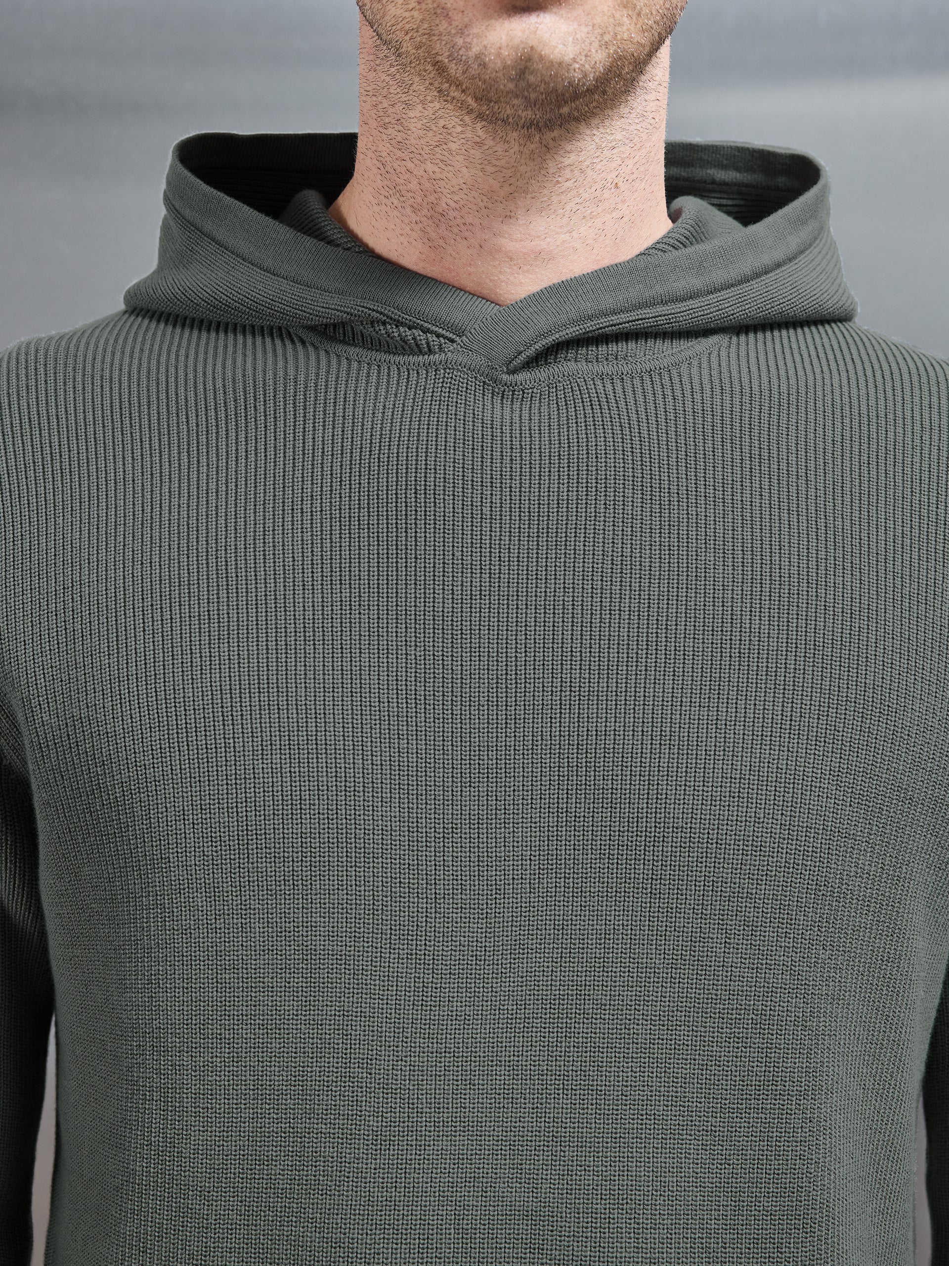 Knitted Ribbed Hoodie in Sage