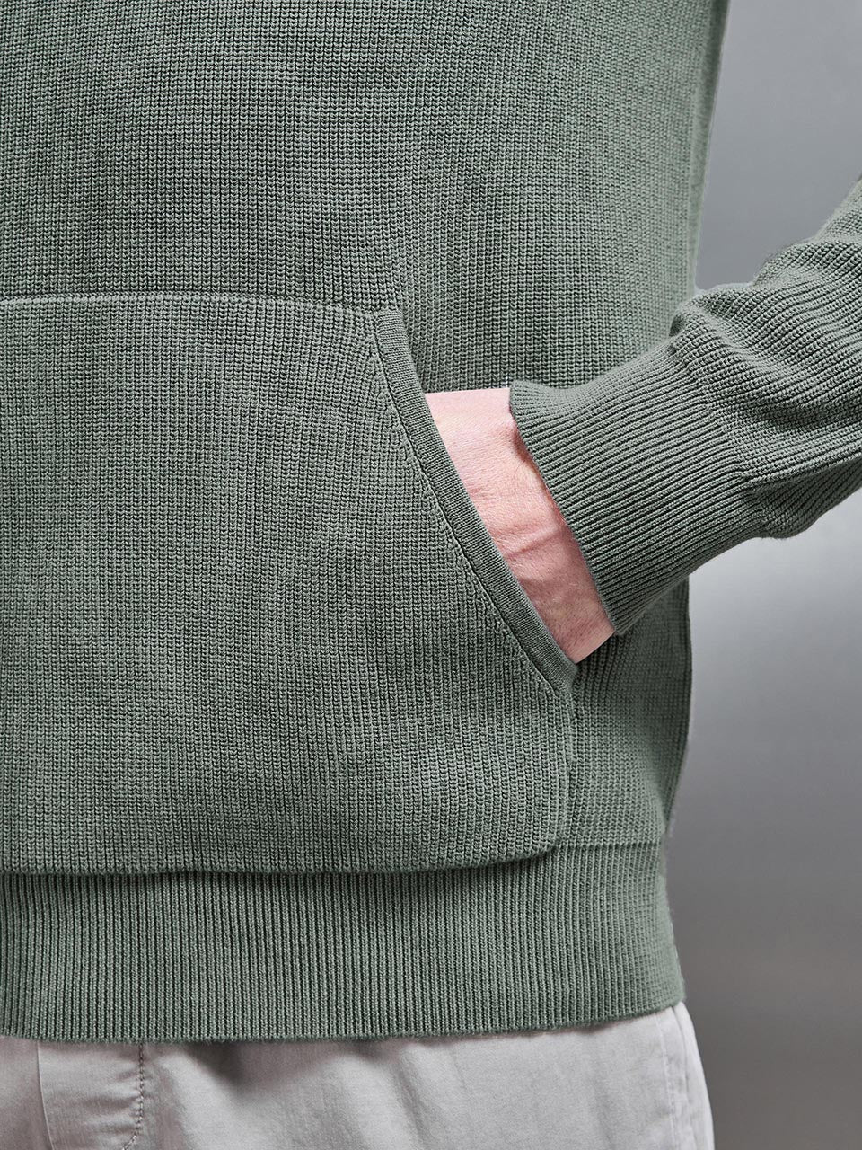 Knitted Ribbed Hoodie in Sage