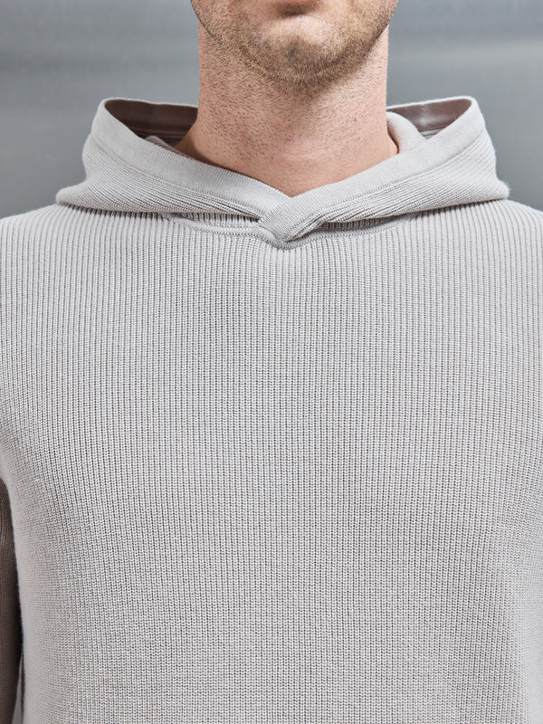 Knitted Ribbed Hoodie in Stone