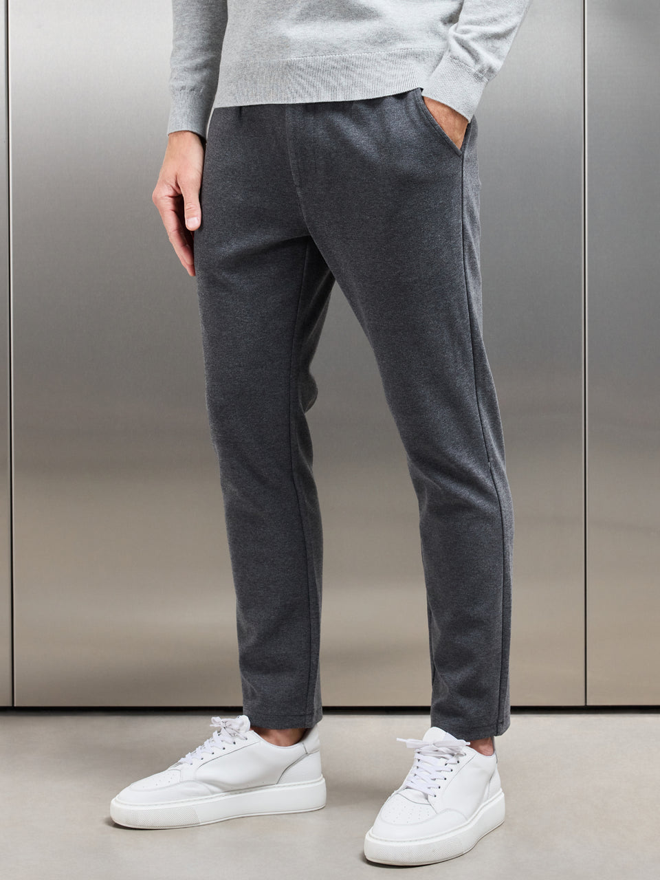 Knitted Tailored Chino Trouser in Grey