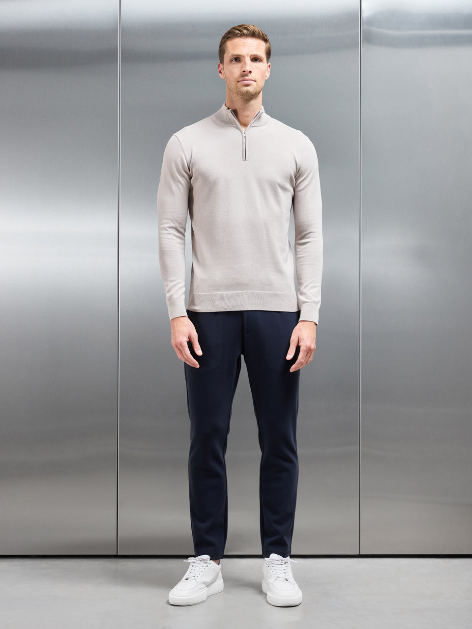 Knitted Tailored Chino Trouser in Navy