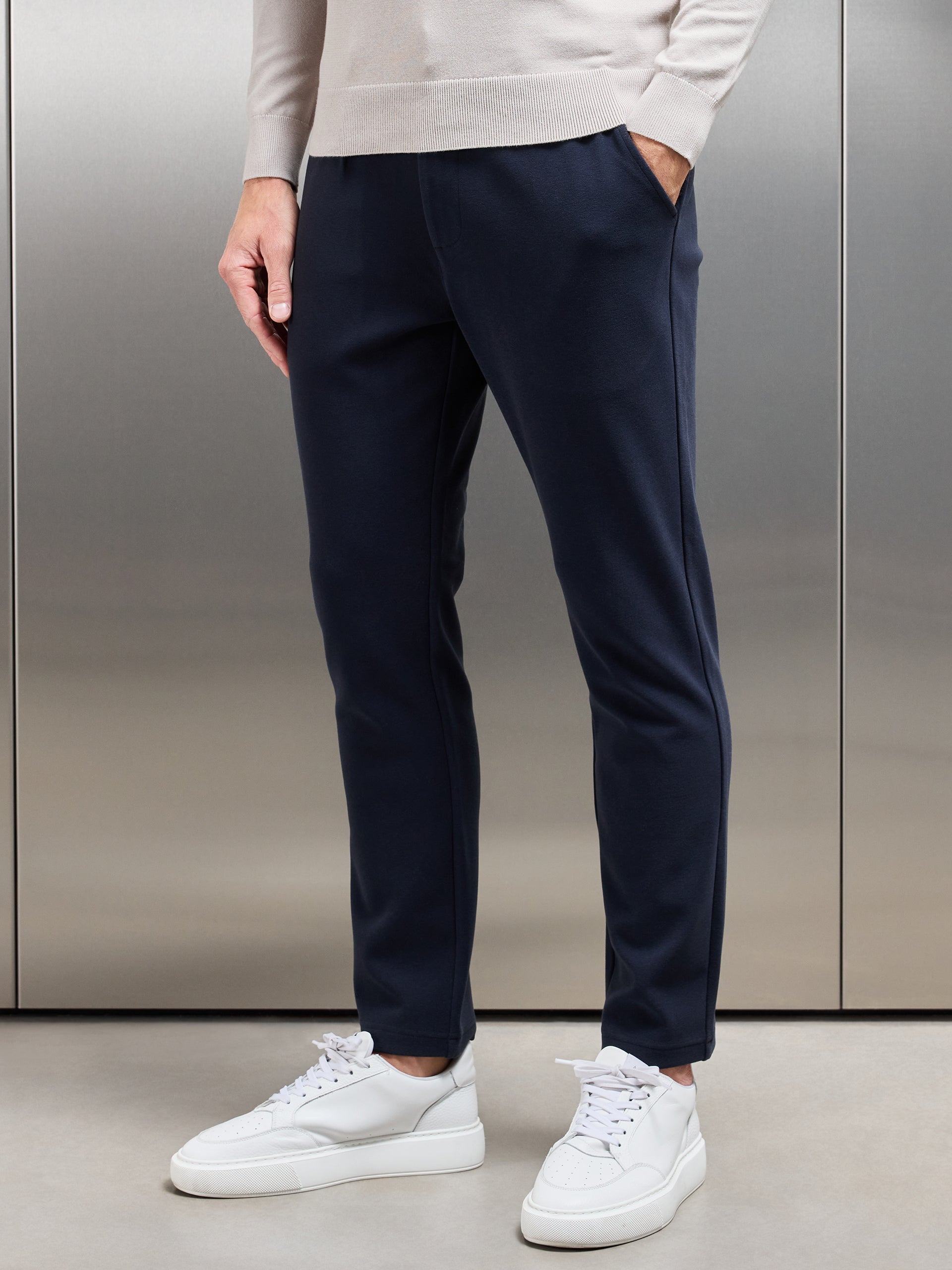 Knitted Tailored Chino Trouser in Navy