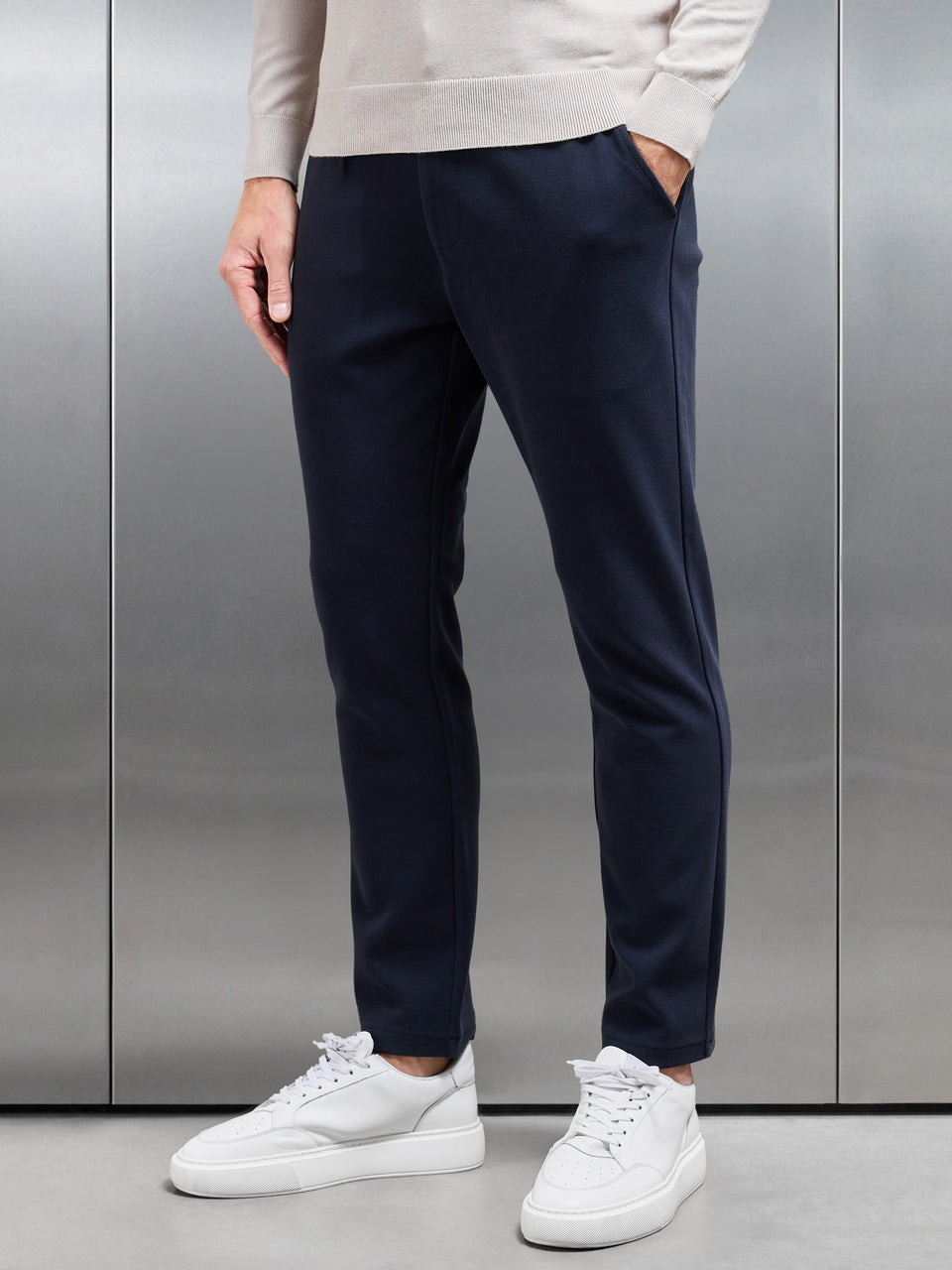 Knitted Tailored Chino Trouser in Navy