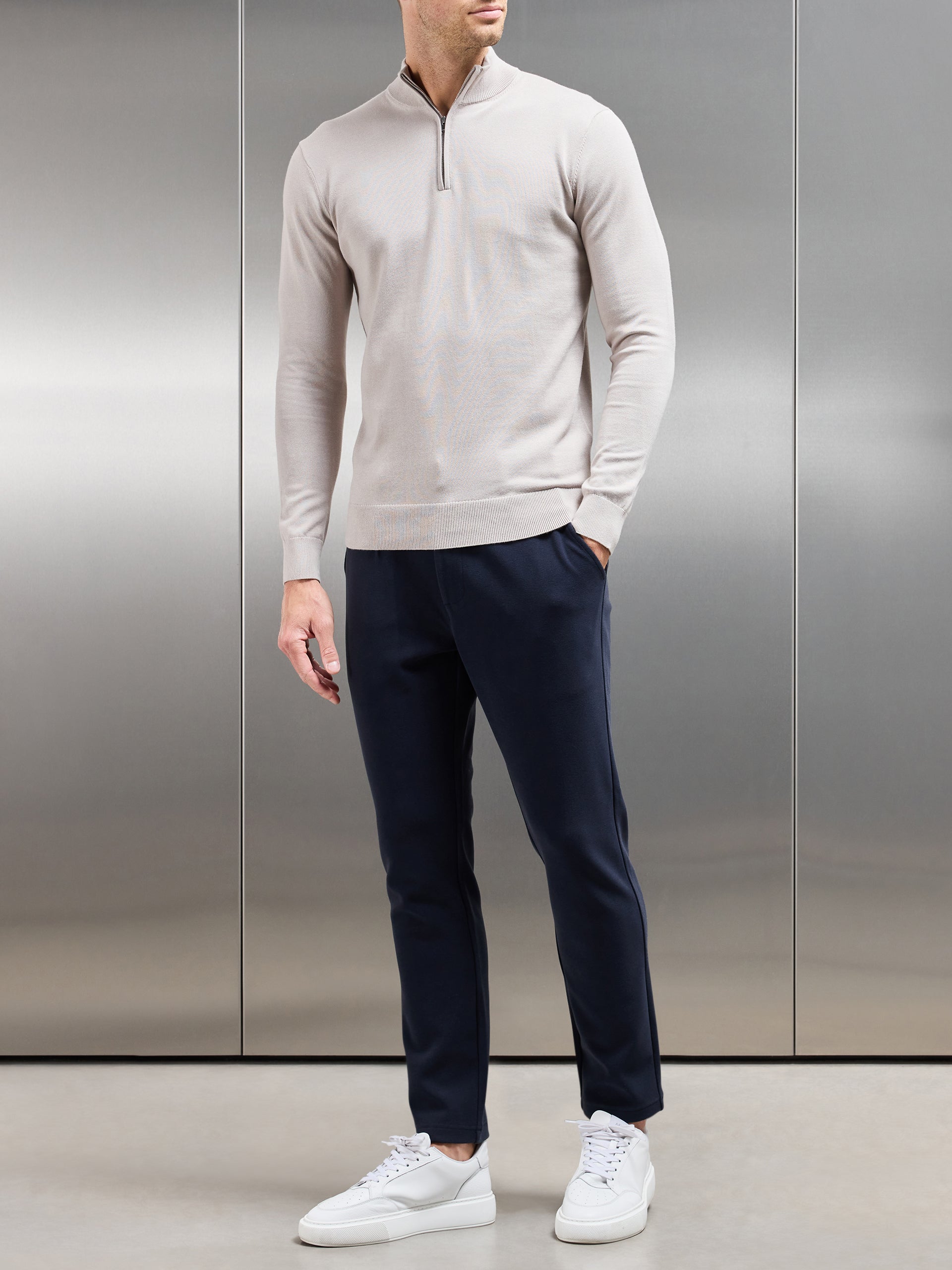 Knitted Tailored Chino Trouser in Navy