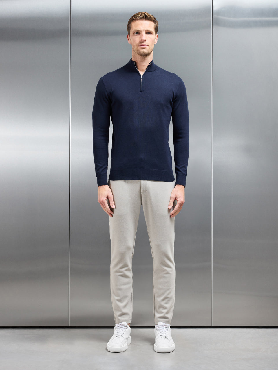 Knitted Tailored Chino Trouser in Stone