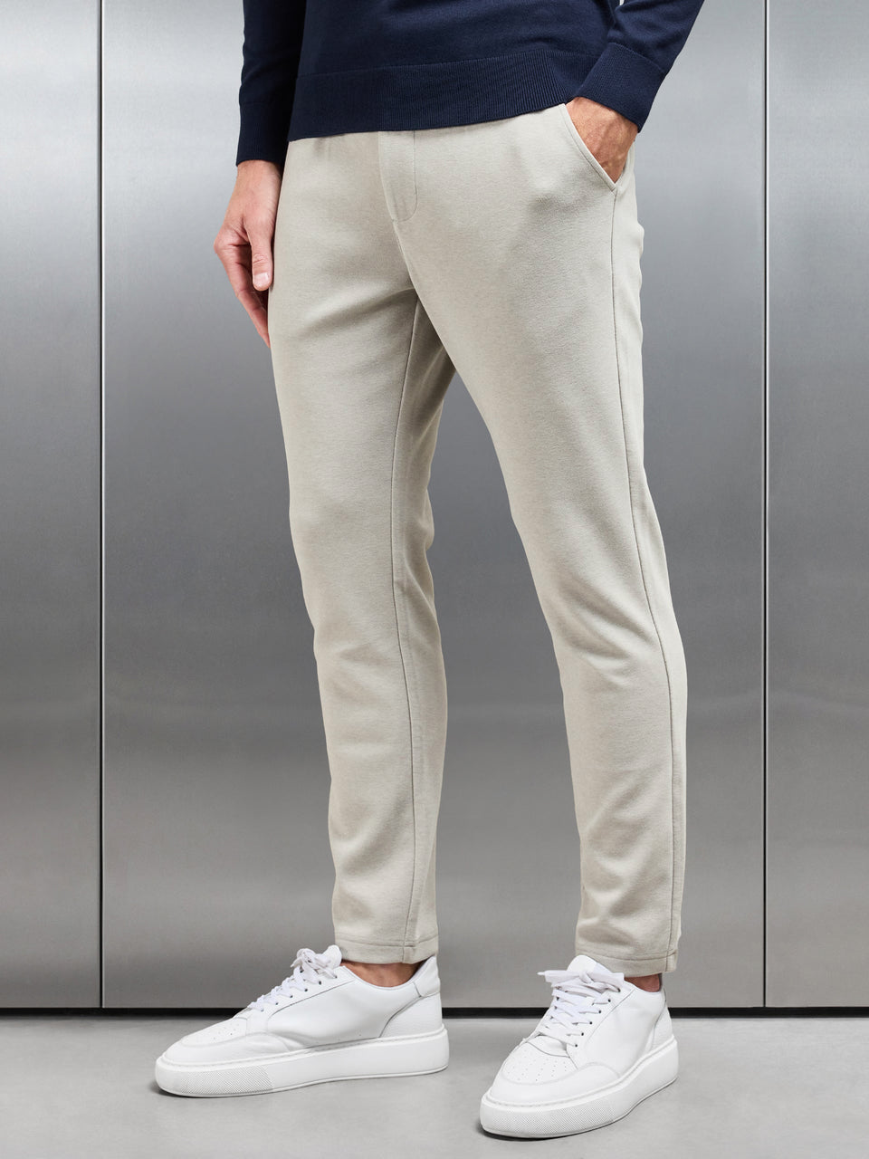 Knitted Tailored Chino Trouser in Stone
