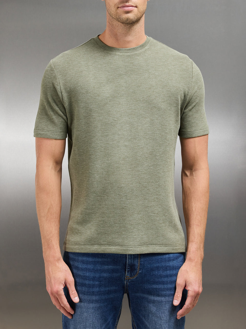 Knitted Textured T-Shirt in Olive