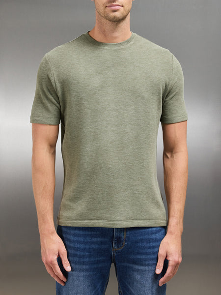 Knitted Textured T-Shirt in Olive