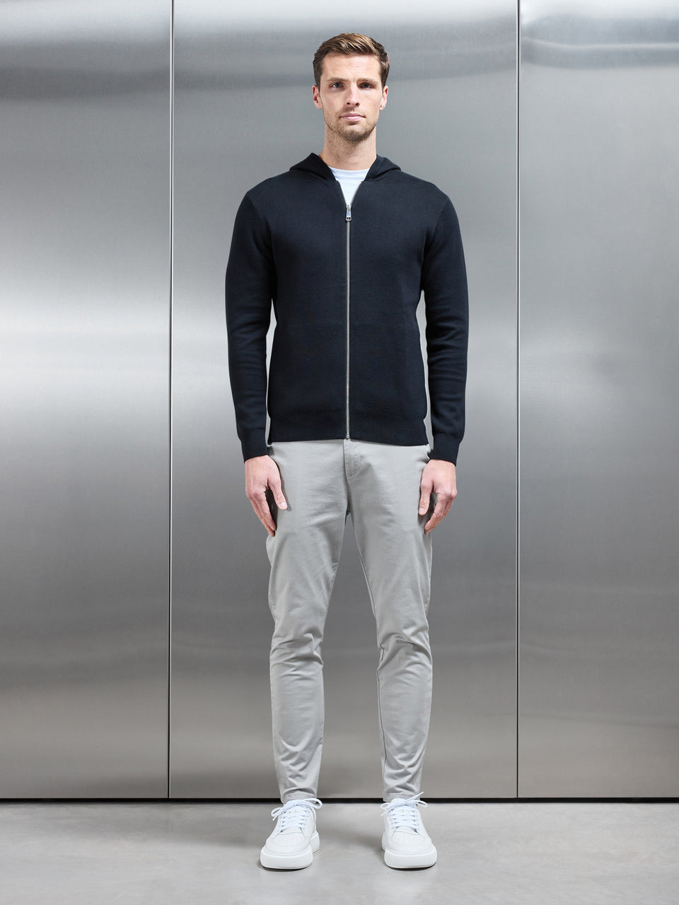 Knitted Zip Through Hoodie in Black