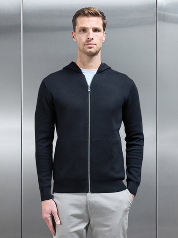 Knitted Zip Through Hoodie in Black