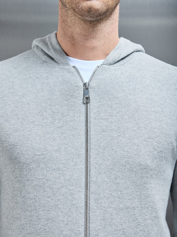 Knitted Zip Through Hoodie in Marl Grey