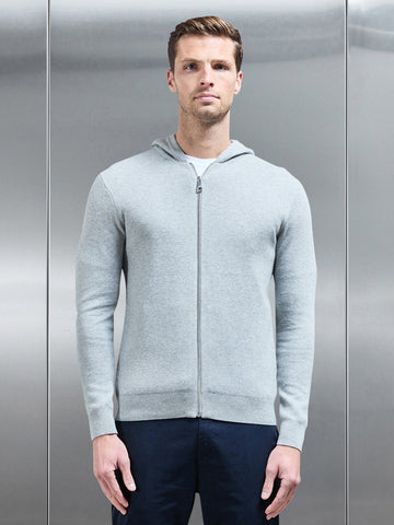 Knitted Zip Through Hoodie in Marl Grey