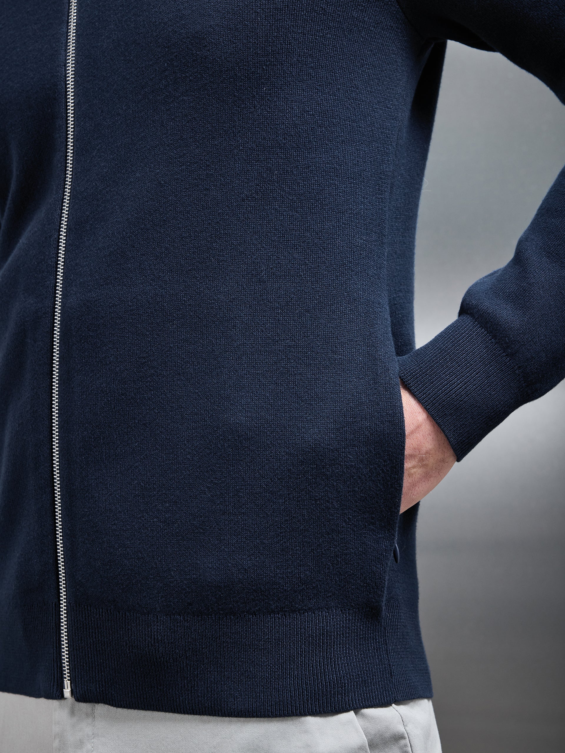 Knitted Zip Through Hoodie in Navy