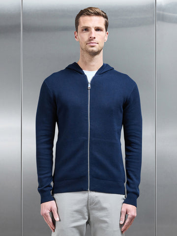 Knitted Zip Through Hoodie in Navy