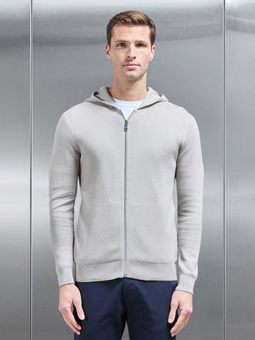 Knitted Zip Through Hoodie in Stone