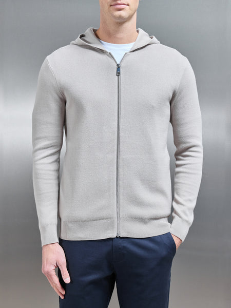 Knitted Zip Through Hoodie in Stone