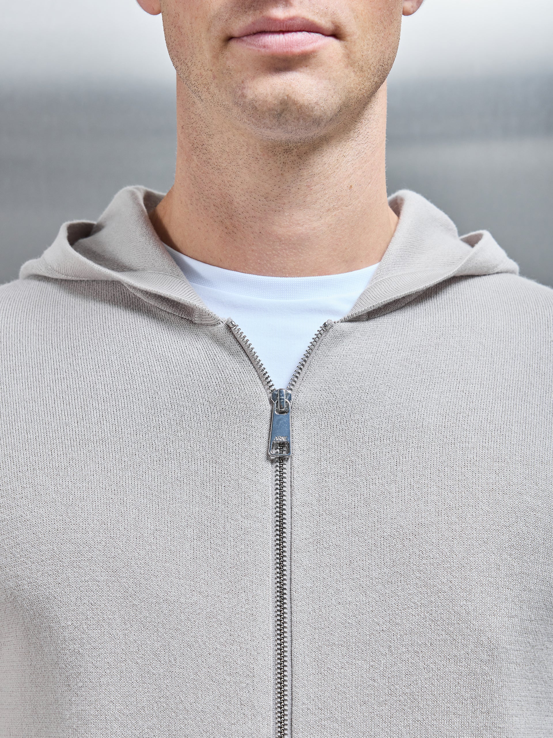 Knitted Zip Through Hoodie in Stone