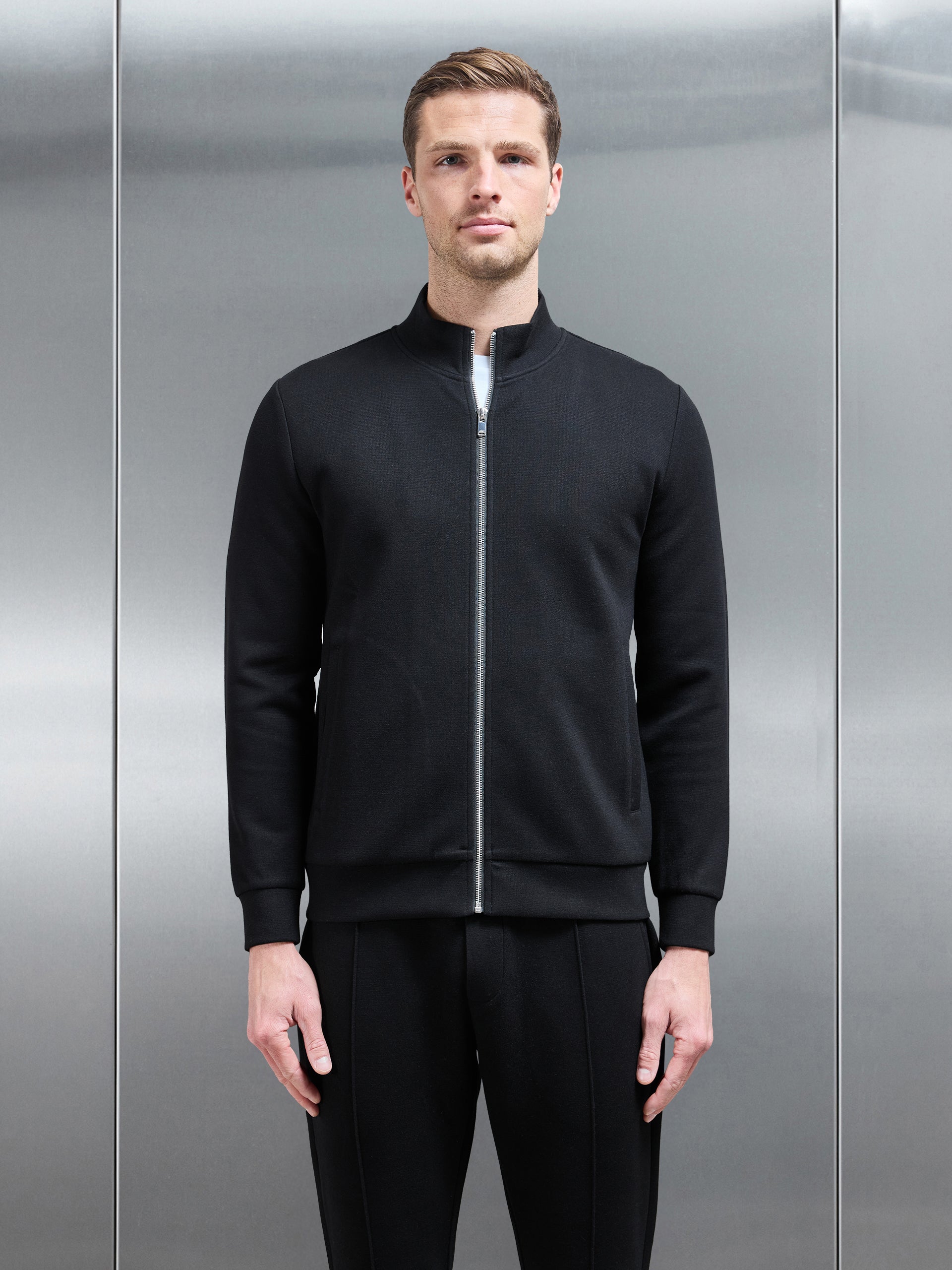 Knitted Zip Through Jacket in Black