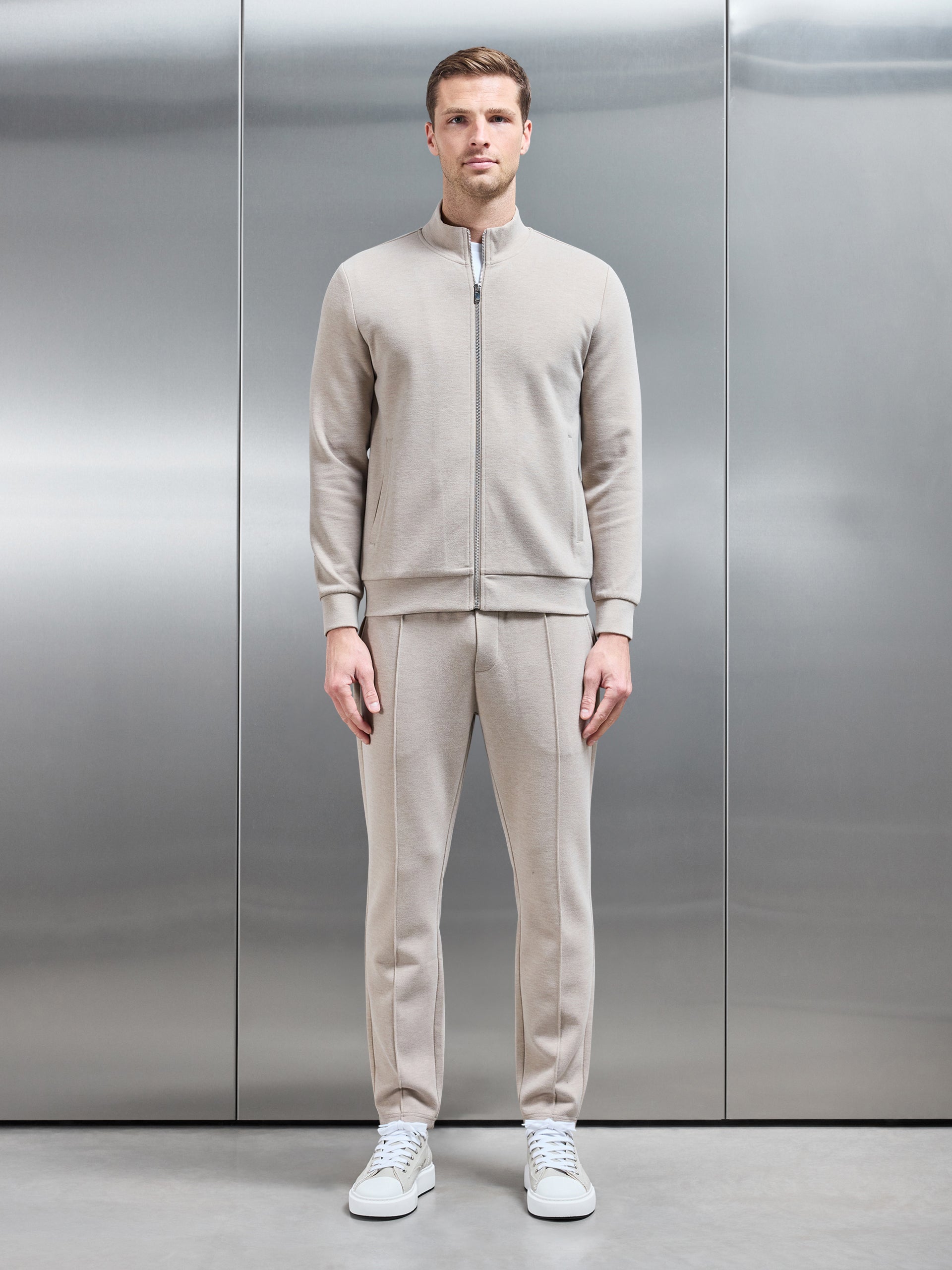Knitted Zip Through Jacket in Stone
