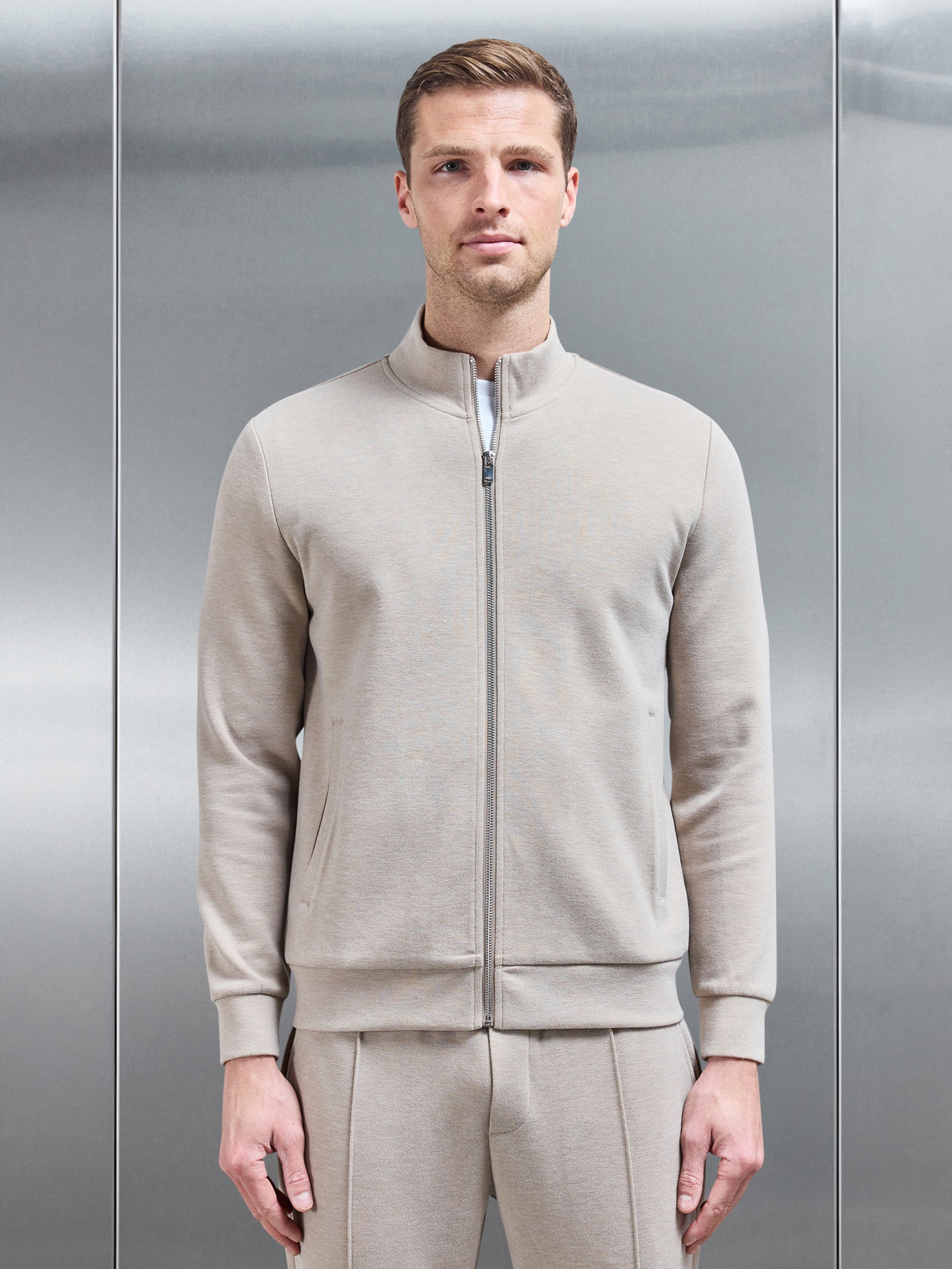 Knitted Zip Through Jacket in Stone