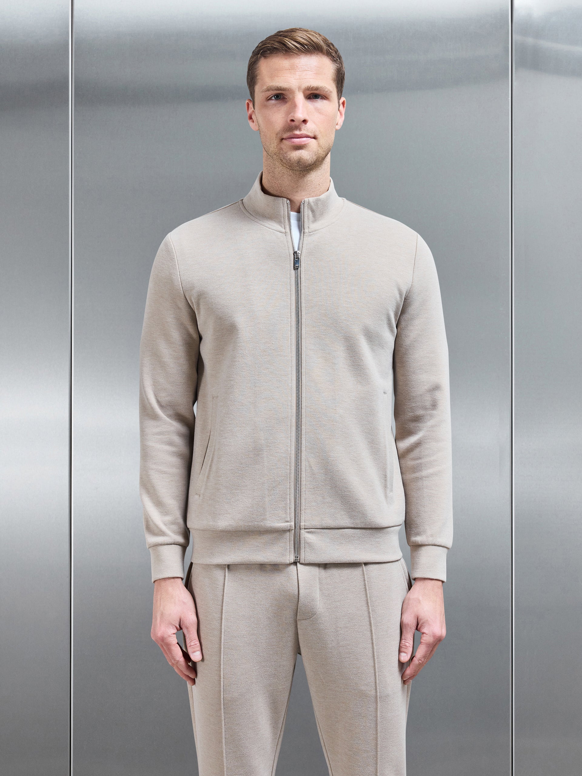 Knitted Zip Through Jacket in Stone