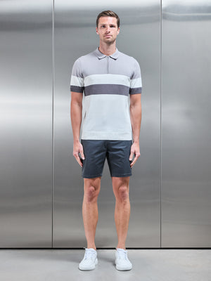 Lario Knitted Zip Polo Shirt in Mid Grey