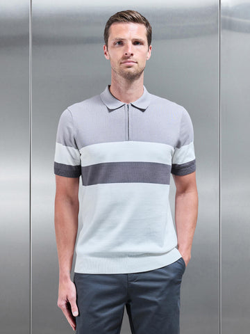 Lario Knitted Zip Polo Shirt in Mid Grey