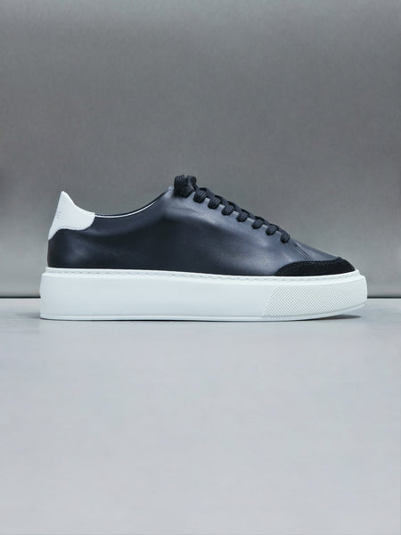 Essential Leather Suede Toe Trainer in Black