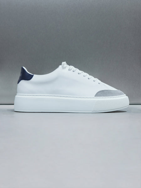 Essential Leather Suede Toe Trainer in White