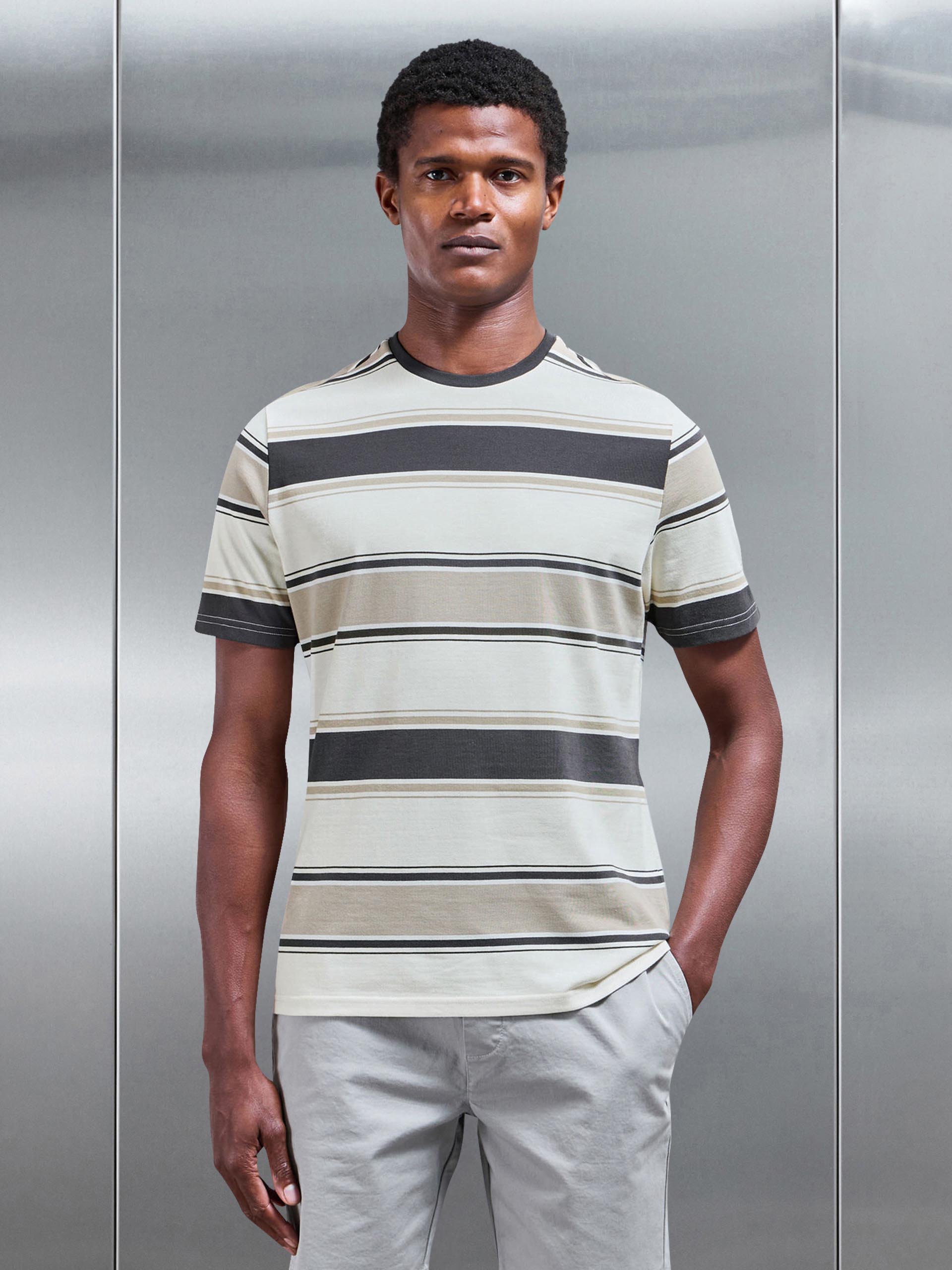 Lecco Stripe T-Shirt in Stone Off White