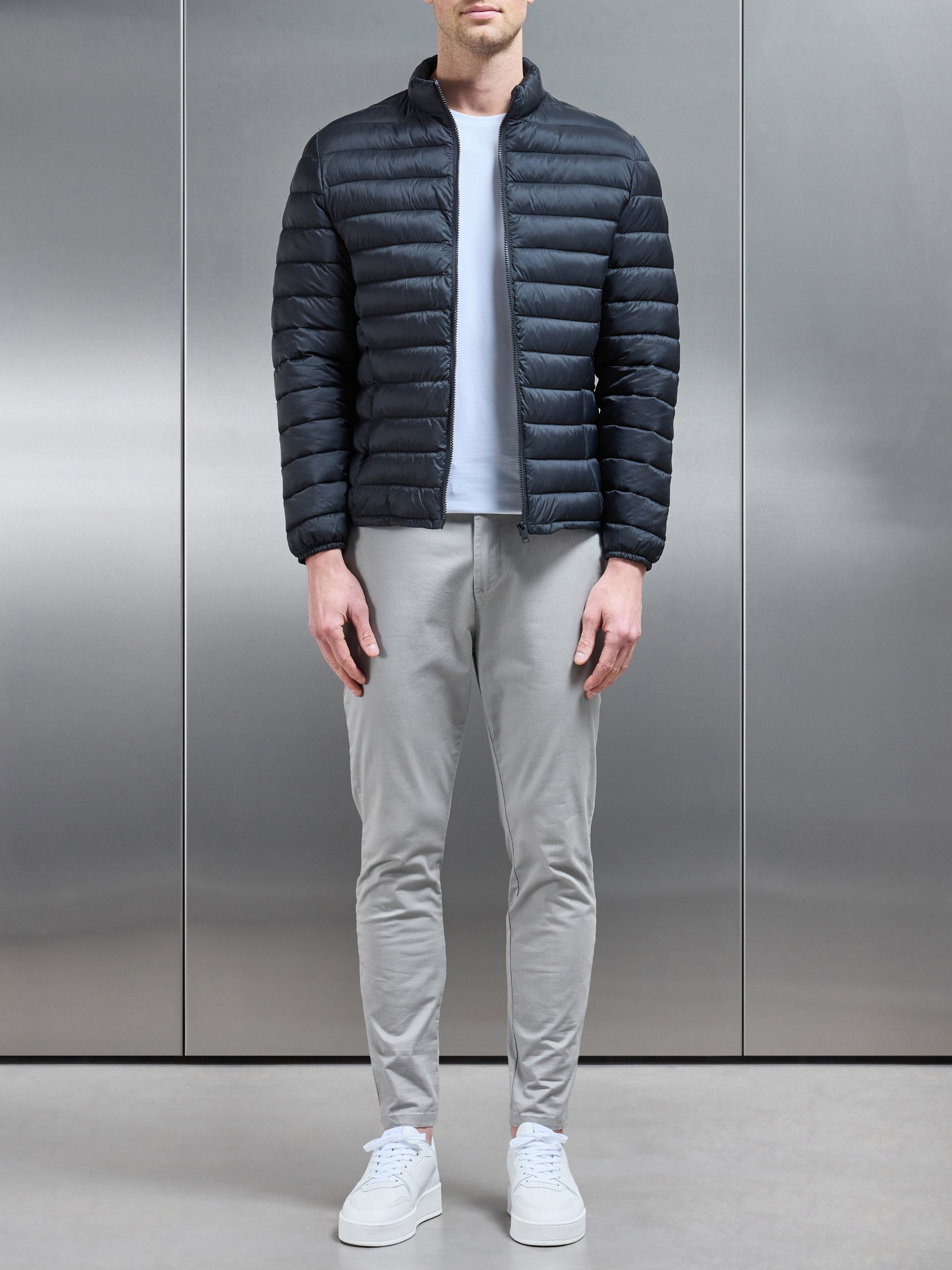 Lightweight Funnel Neck Puffer Jacket in Black