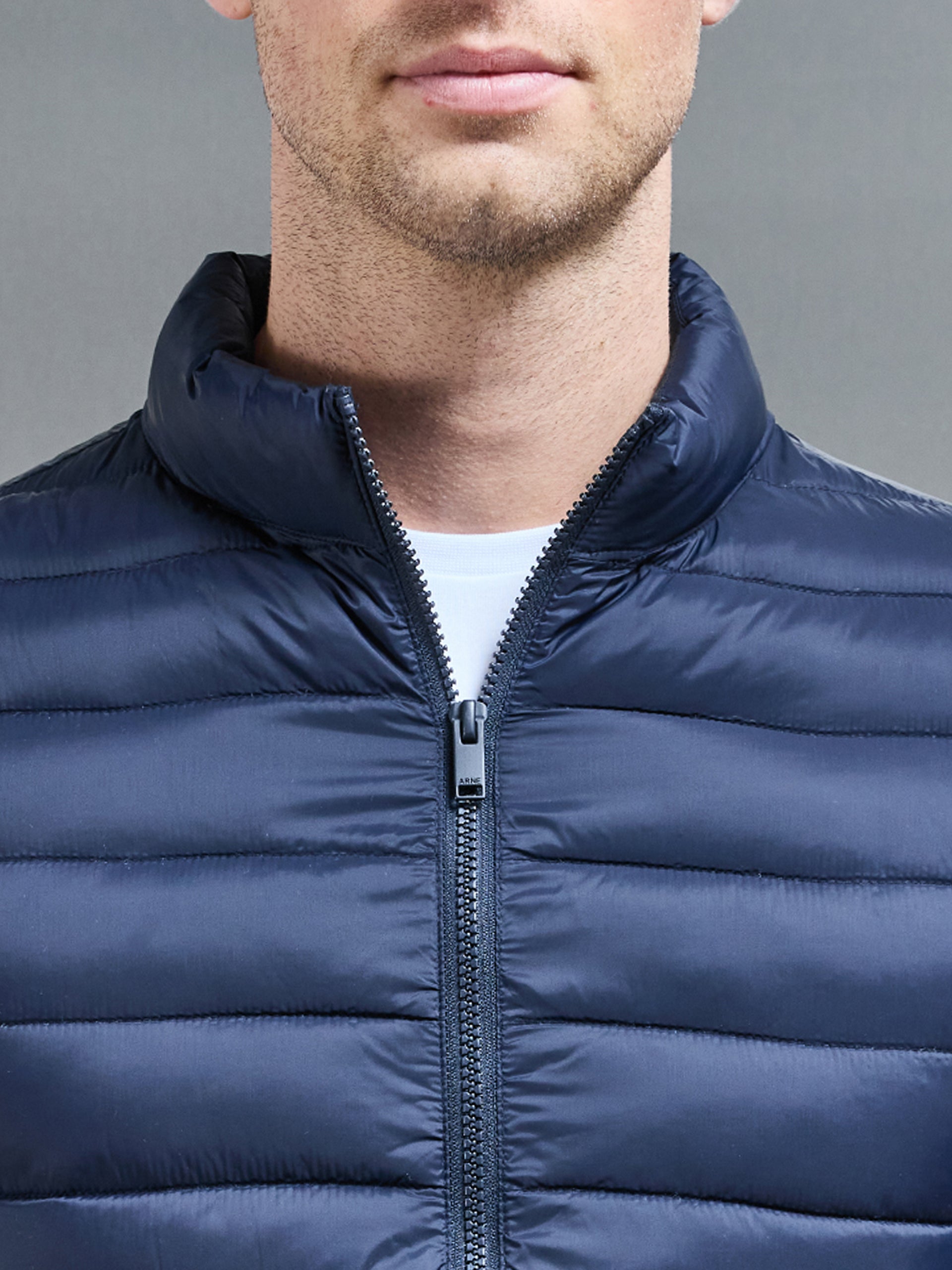 Lightweight Funnel Neck Puffer Jacket in Navy