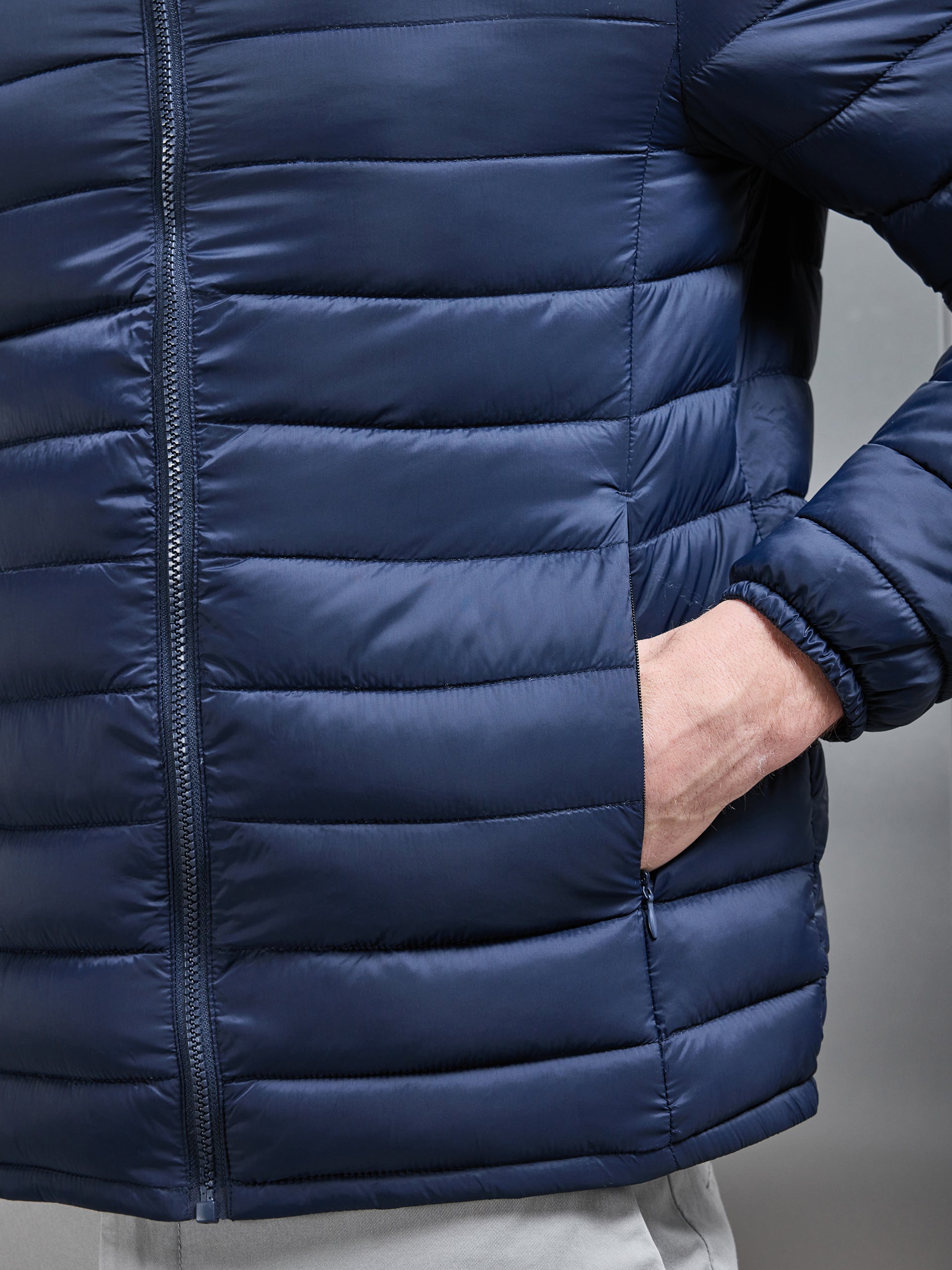 Lightweight Funnel Neck Puffer Jacket in Navy