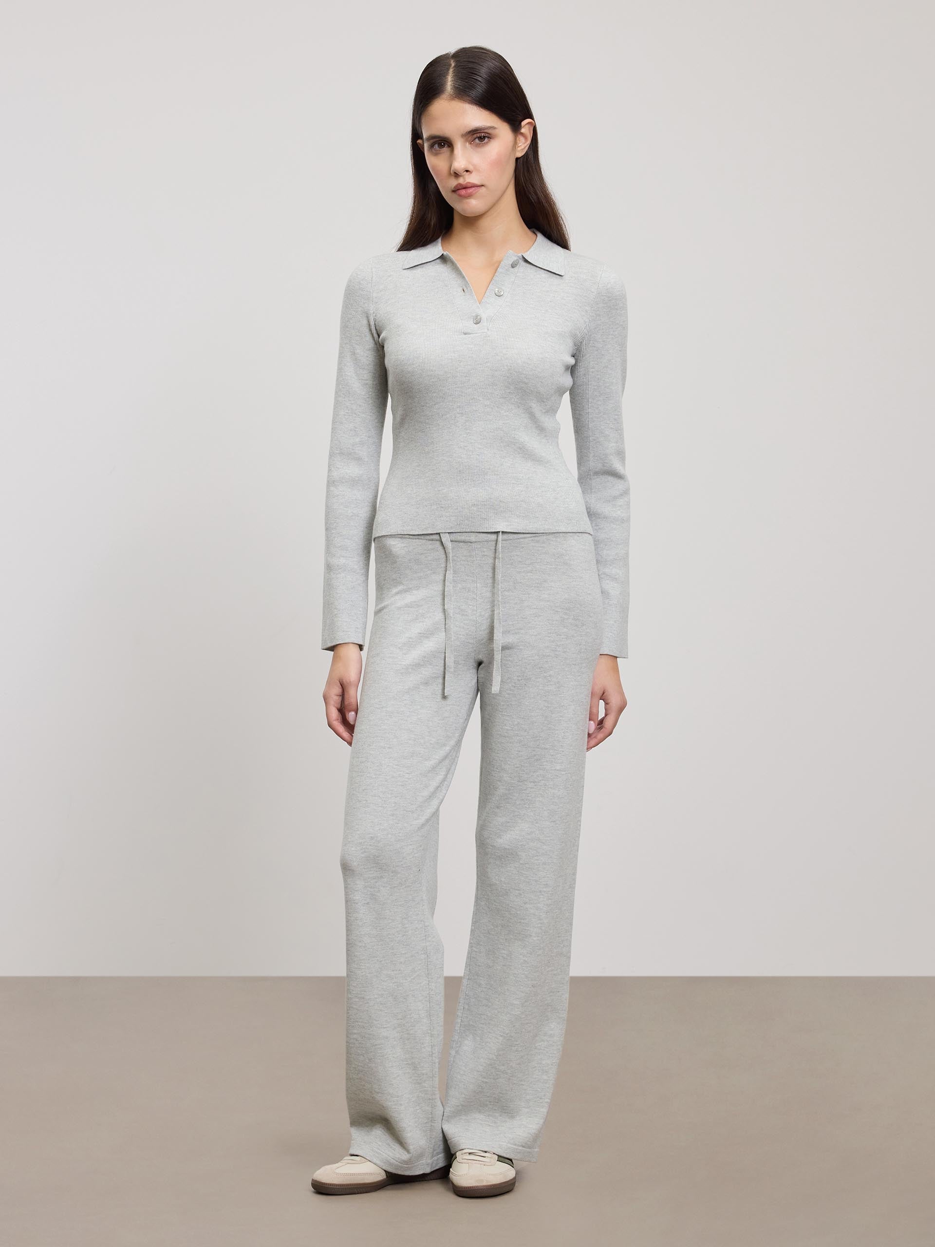 Womens Light Knit Polo Shirt in Marl Grey