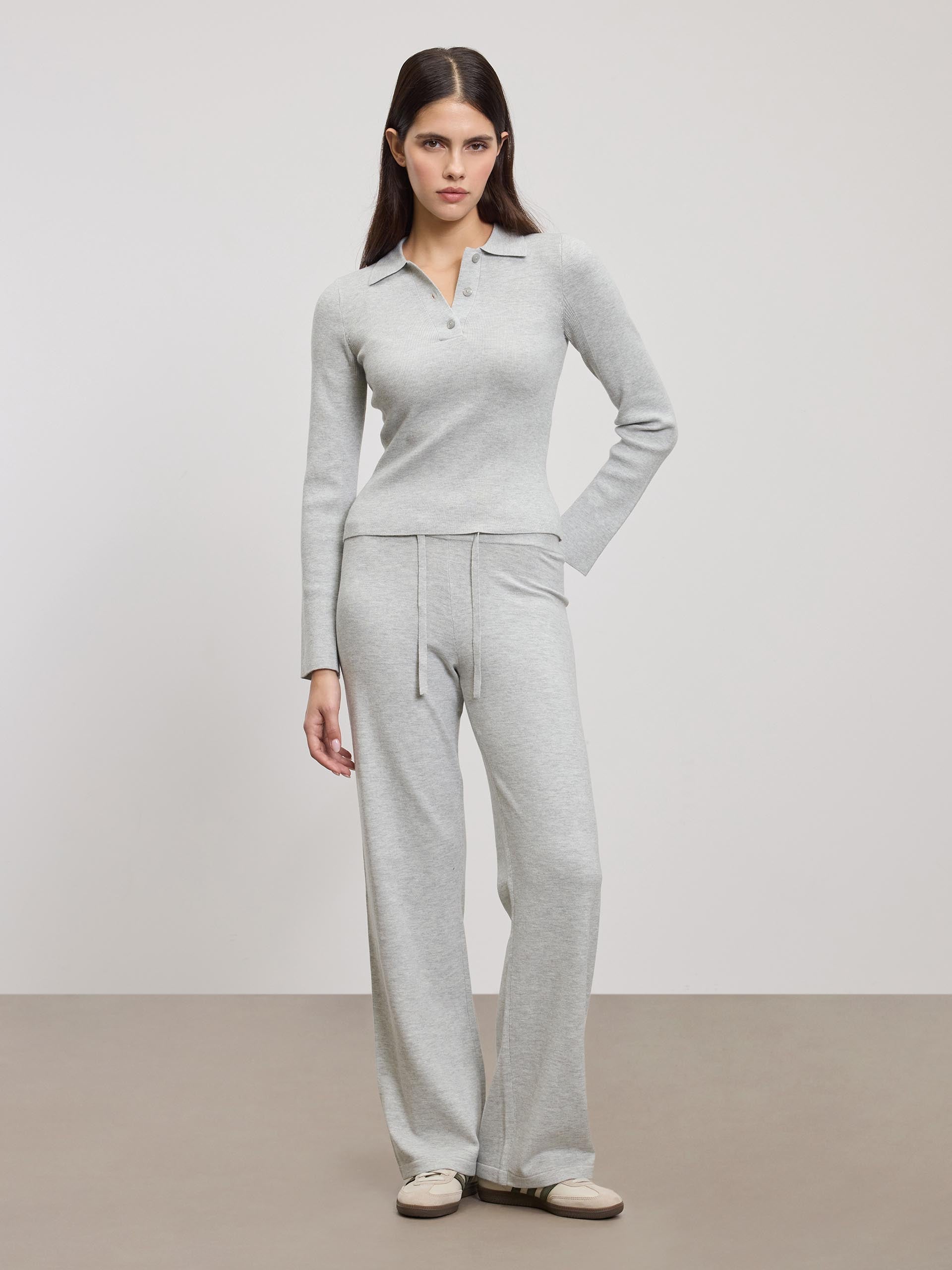 Womens Light Knit Straight Leg Jogger in Marl Grey