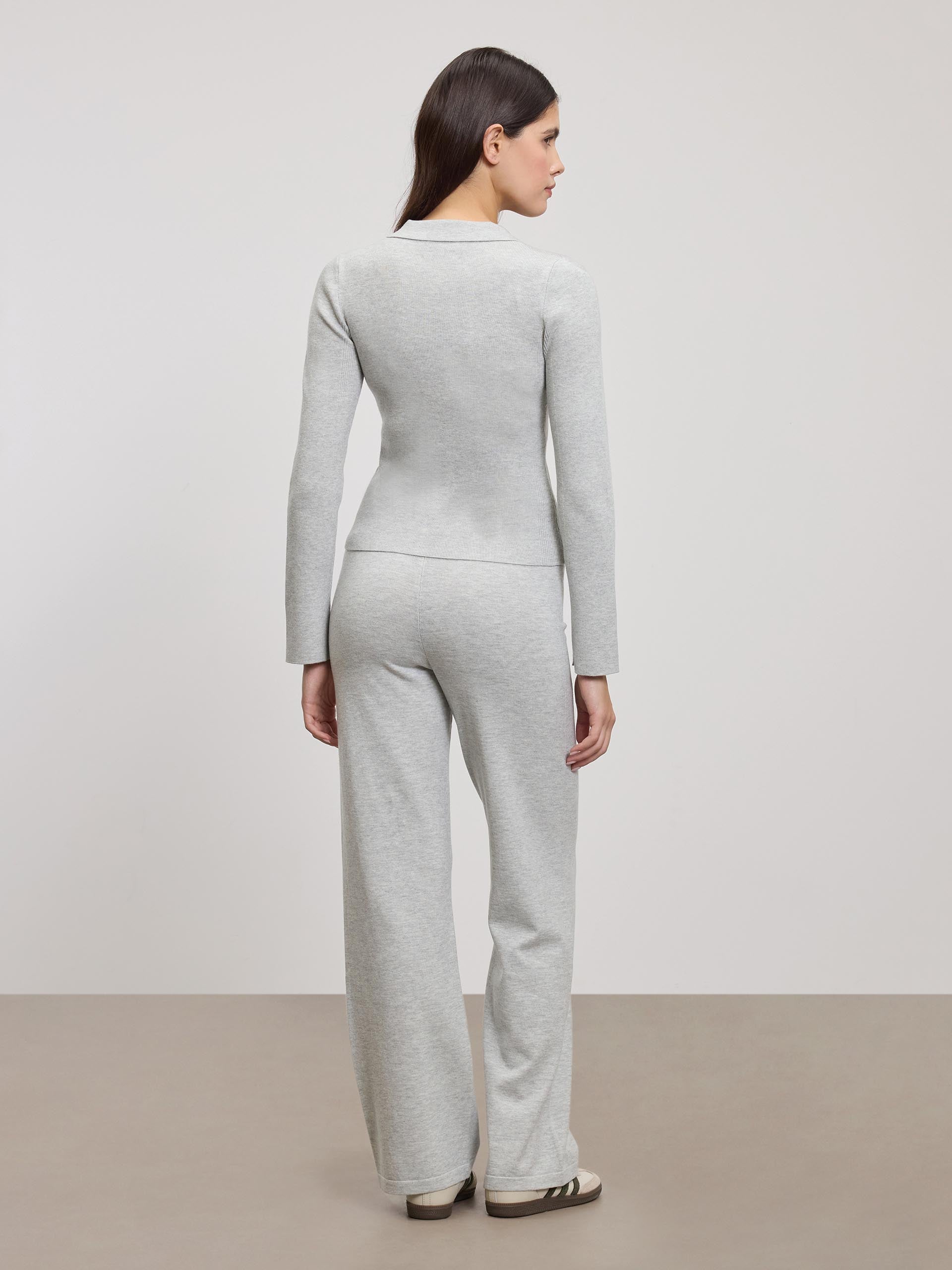 Womens Light Knit Straight Leg Jogger in Marl Grey