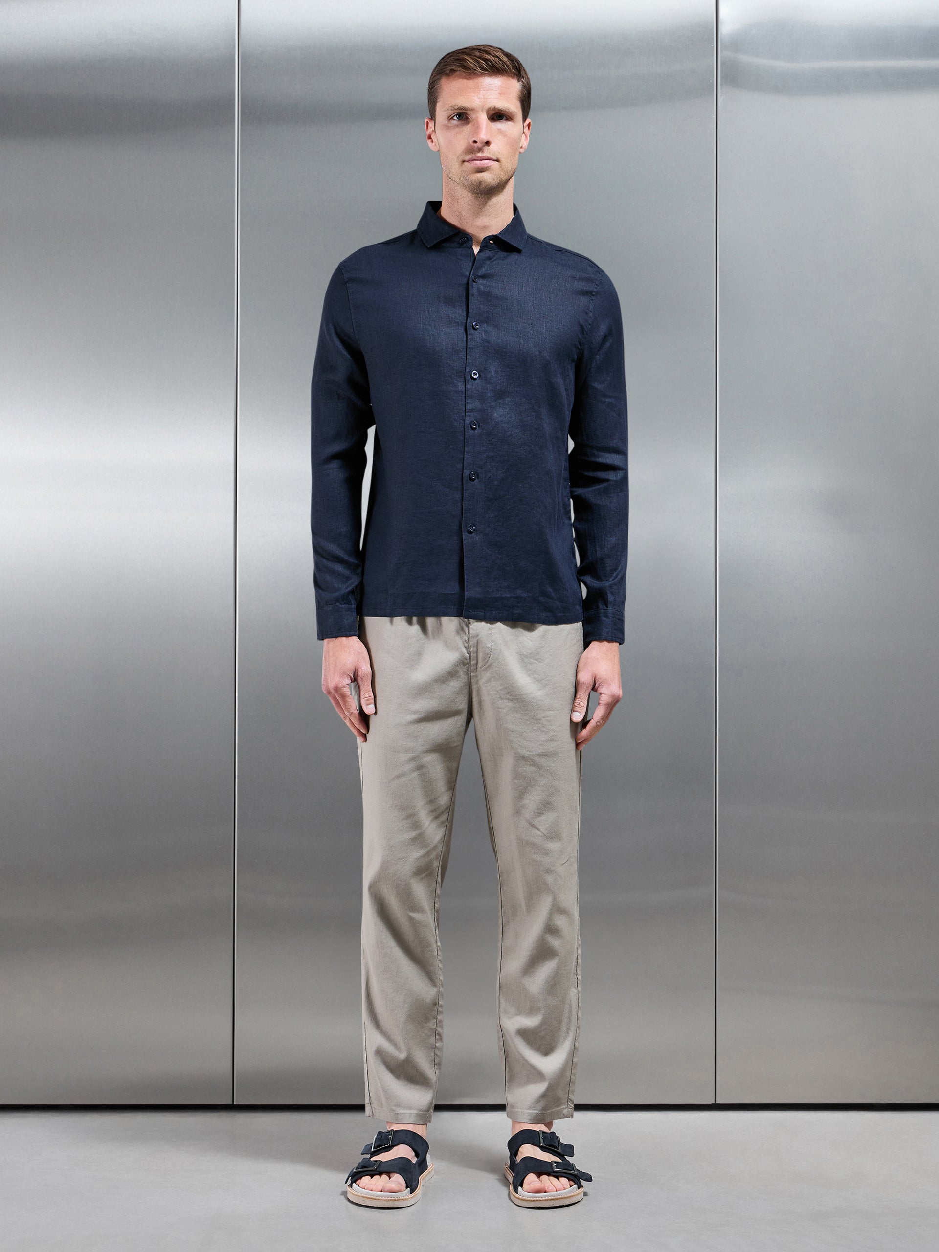 Linen Drawstring Trouser in Light Sage