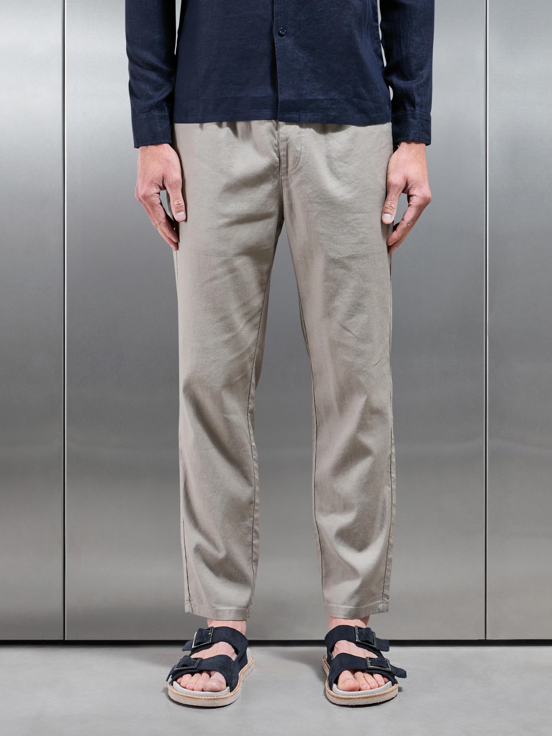 Linen Drawstring Trouser in Light Sage
