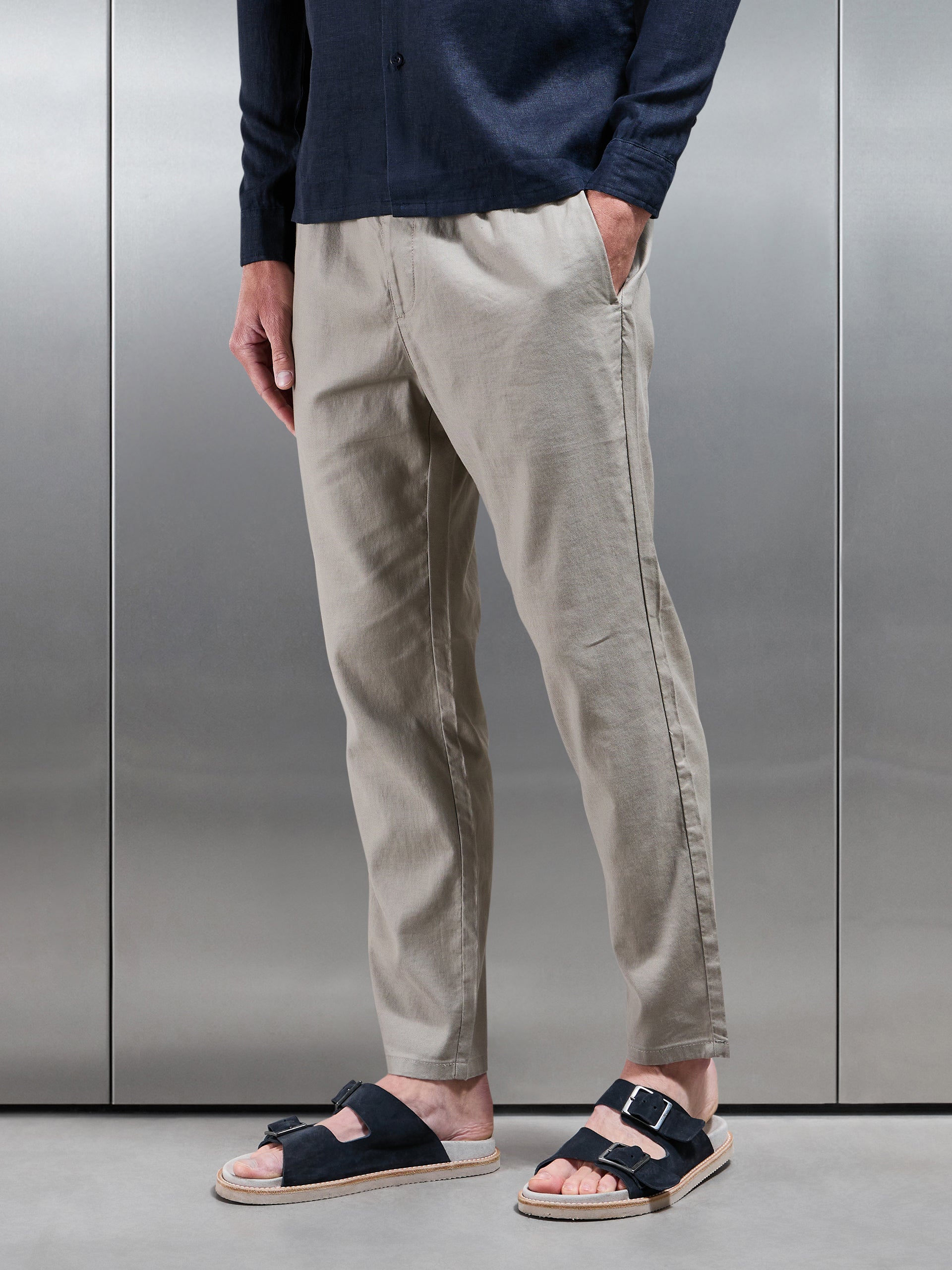 Linen Drawstring Trouser in Light Sage