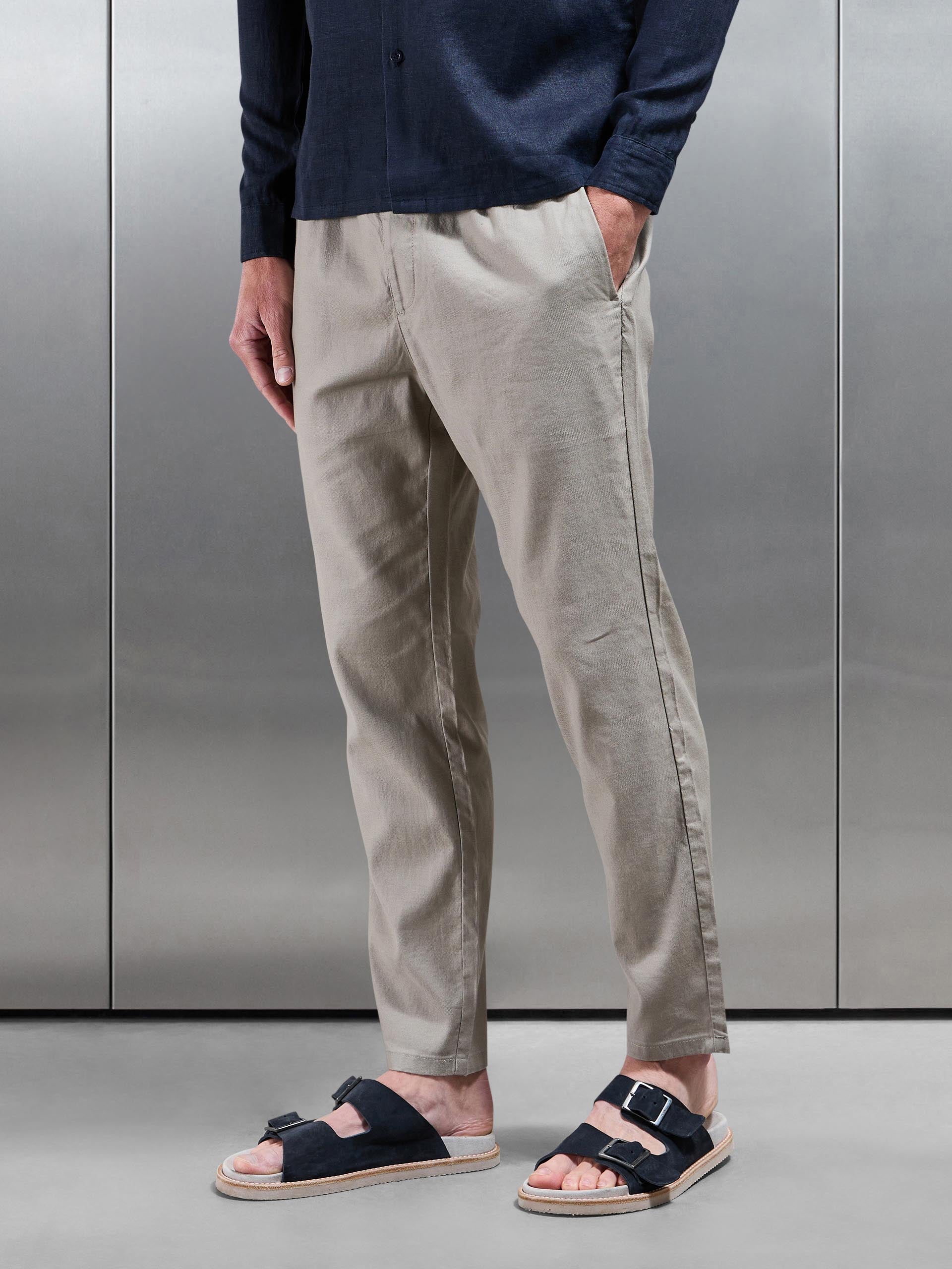 Linen Drawstring Trouser in Light Sage
