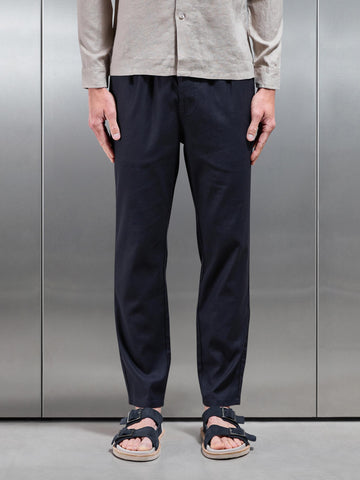 Linen Drawstring Trouser in Navy