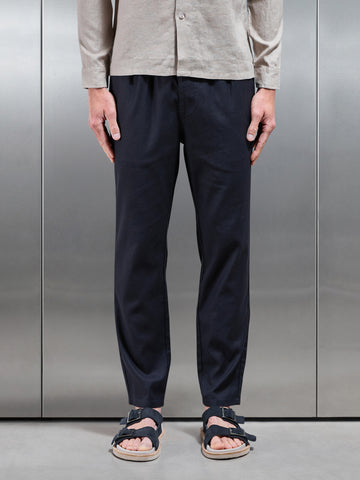 Linen Drawstring Trouser in Navy