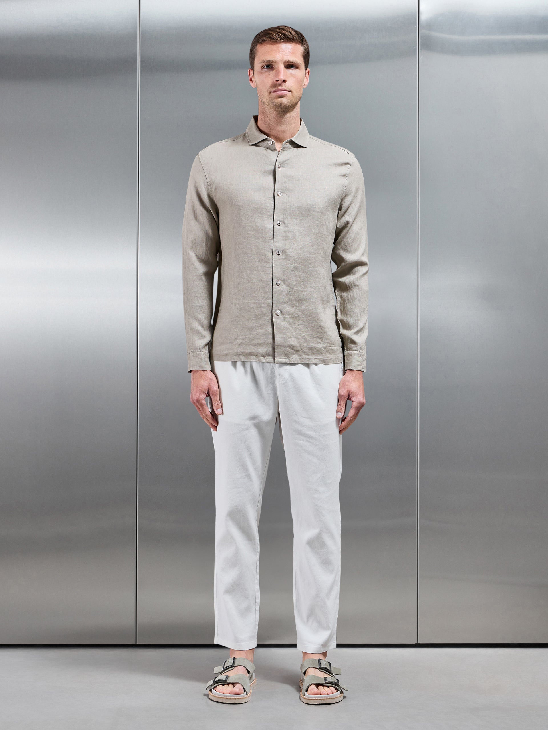 Linen Drawstring Trouser in Off White