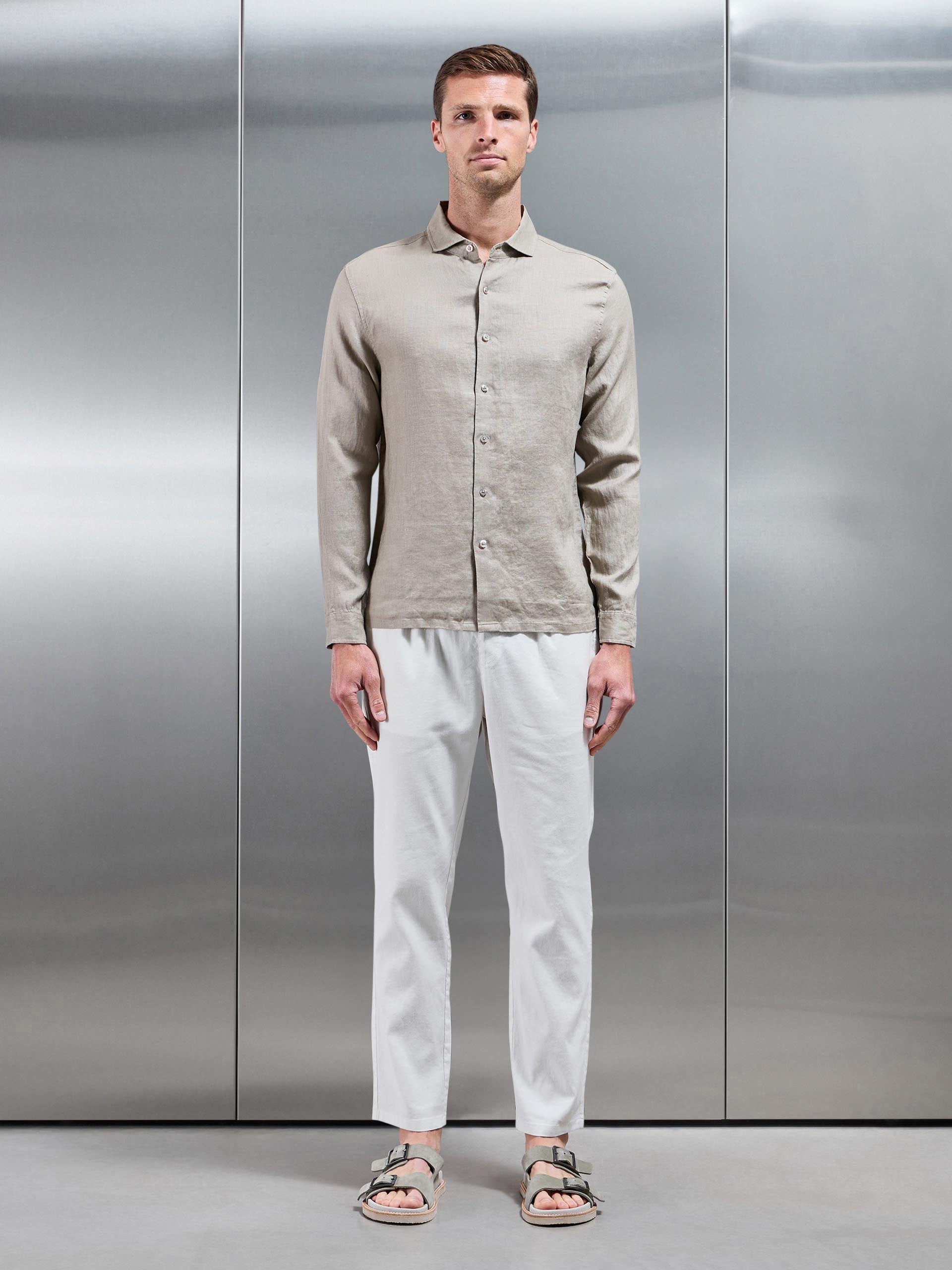 Linen Drawstring Trouser in Off White