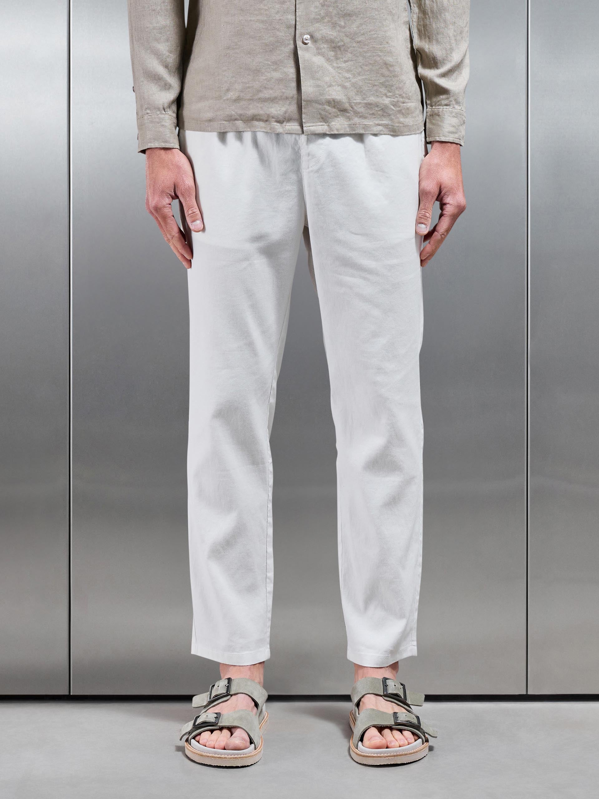 Linen Drawstring Trouser in Off White