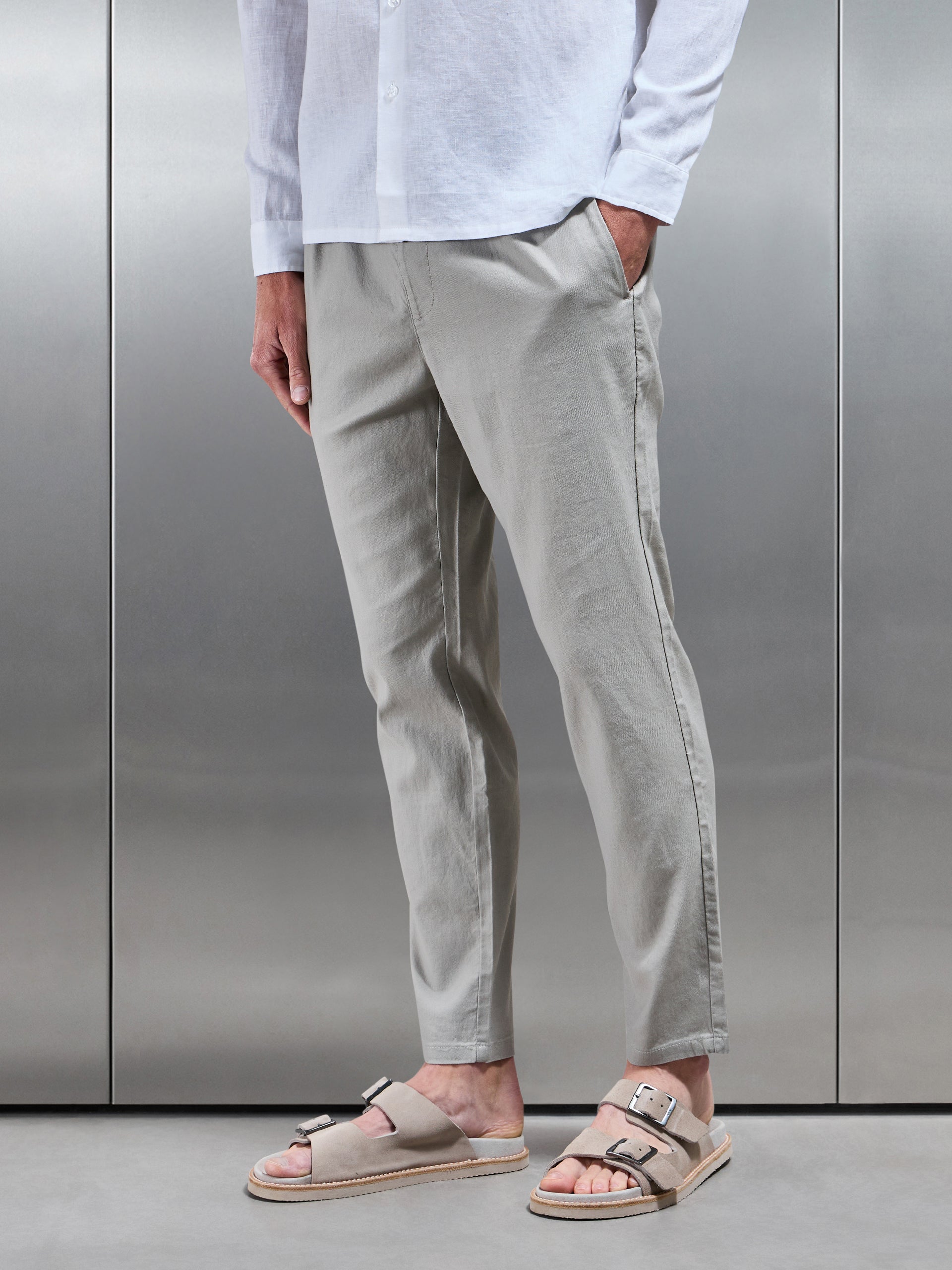 Linen Drawstring Trouser in Stone