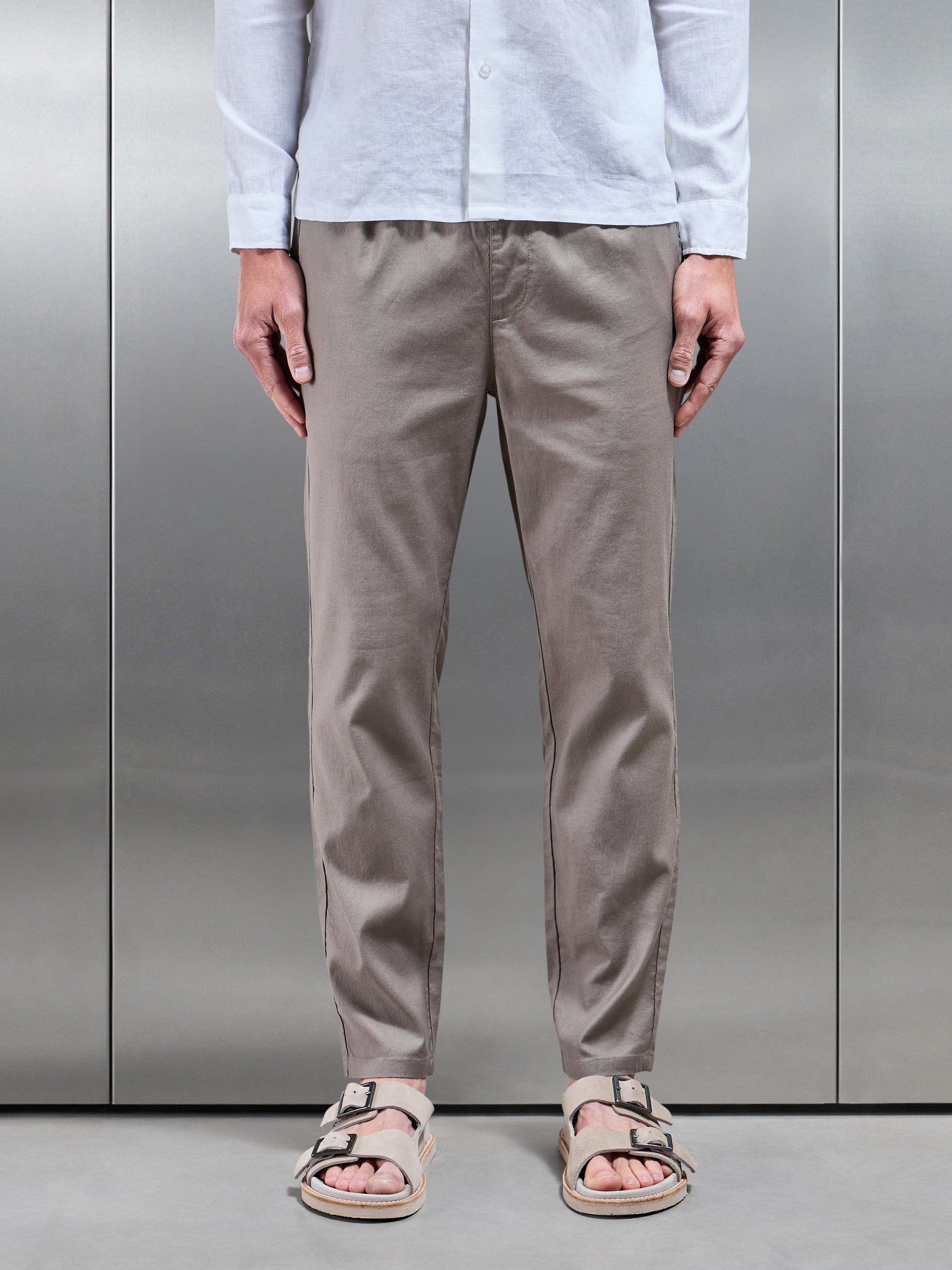 Linen Drawstring Trouser in Taupe