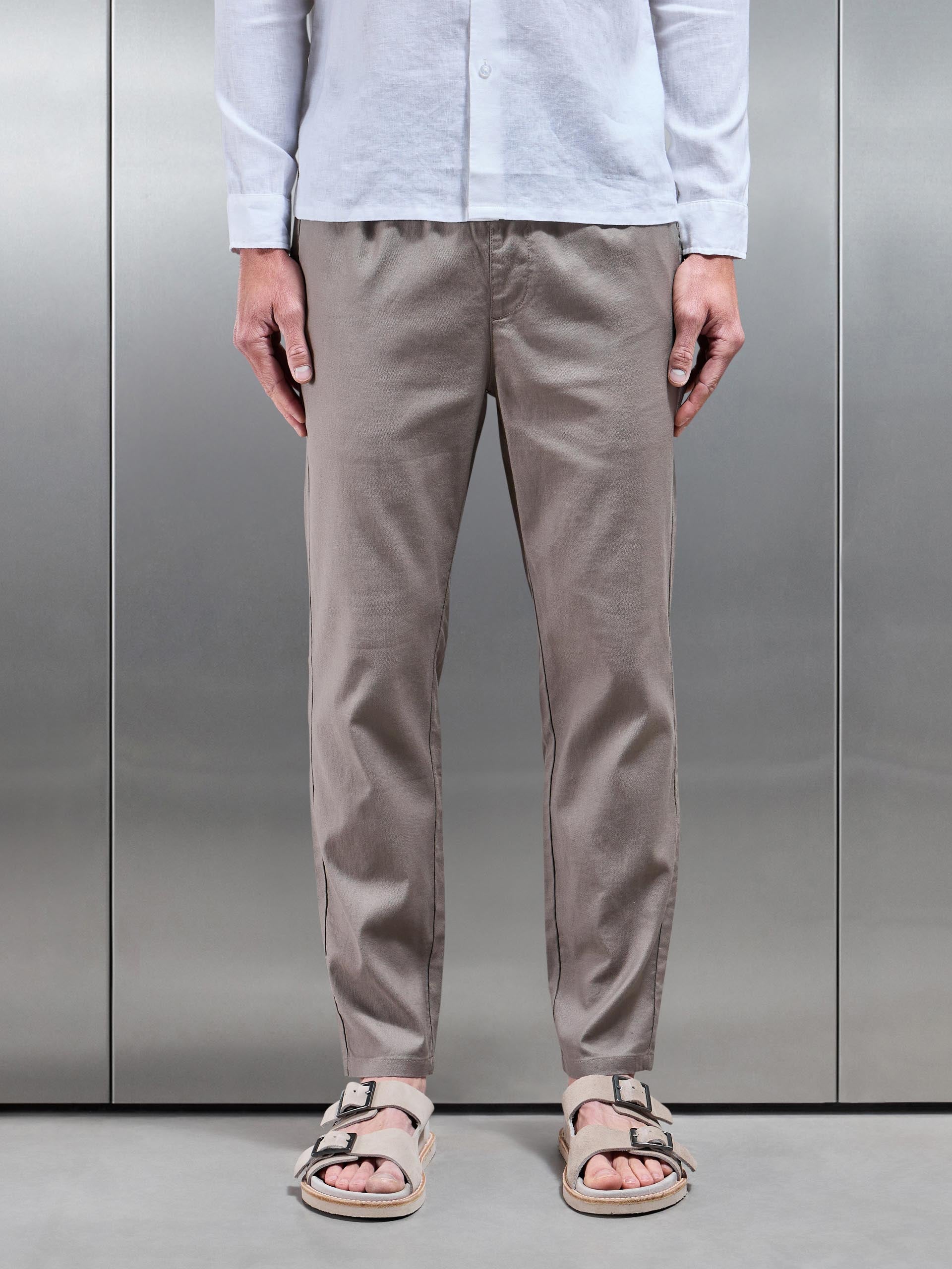 Linen Drawstring Trouser in Taupe